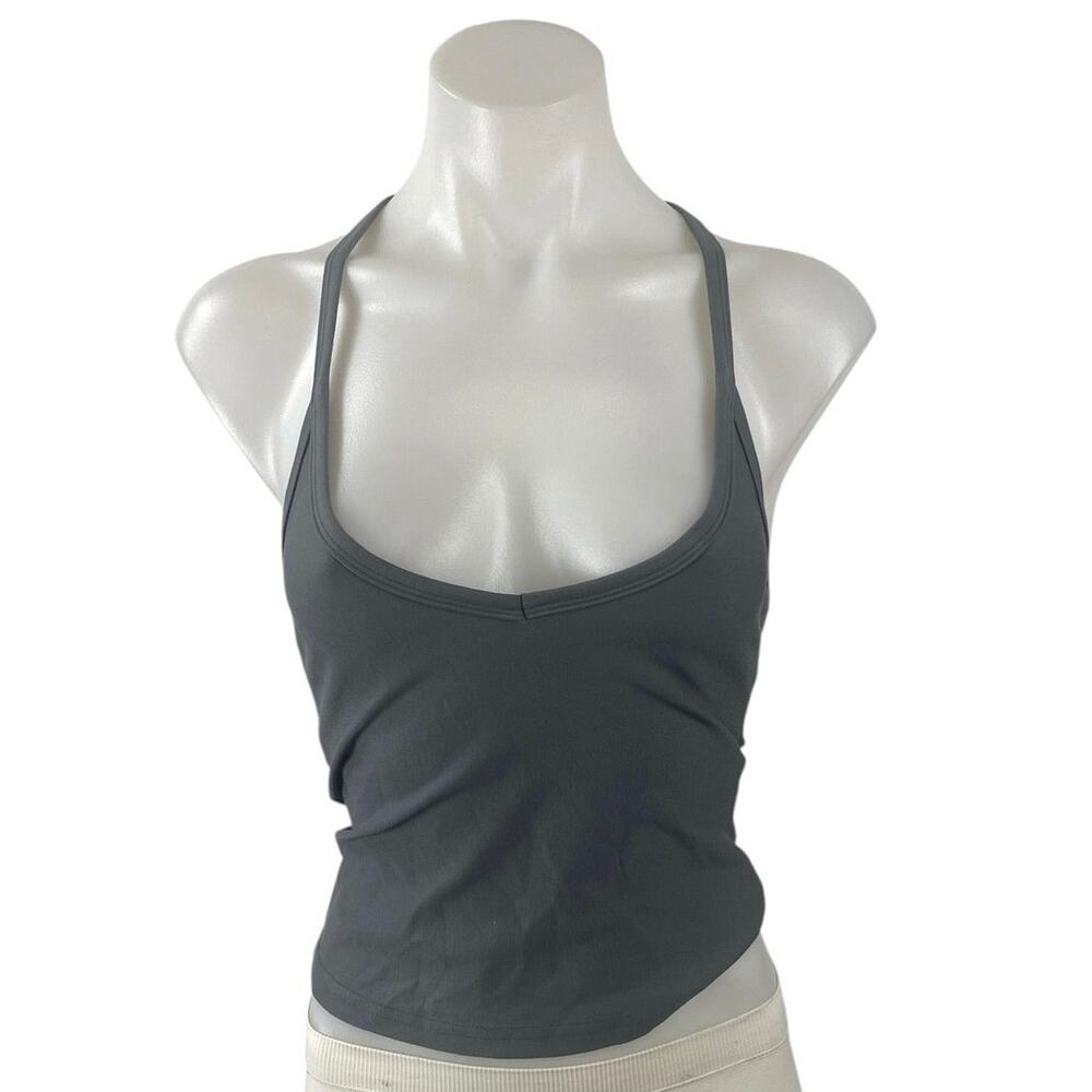 NEW Edikted Dark Gray Scoop Neck Racerback Party Yoga Stretch Crop Top Size XS